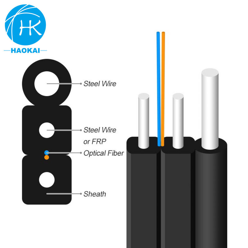 Cavo a fibra ottica aereo FTTH Cavo a fibra ottica a 2 core a caduta esterna con colore nero LSZH